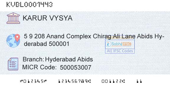 Karur Vysya Bank Hyderabad AbidsBranch 