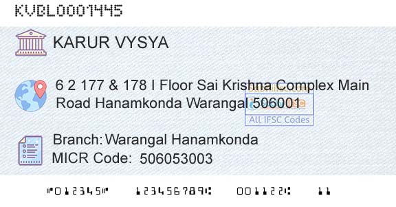 Karur Vysya Bank Warangal HanamkondaBranch 