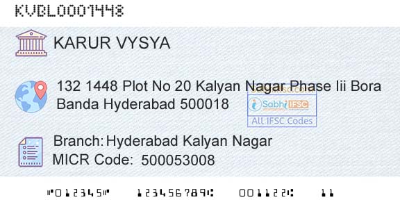Karur Vysya Bank Hyderabad Kalyan NagarBranch 