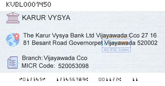 Karur Vysya Bank Vijayawada CcoBranch 