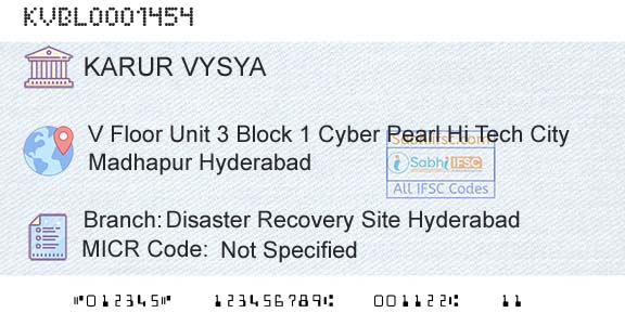 Karur Vysya Bank Disaster Recovery Site HyderabadBranch 