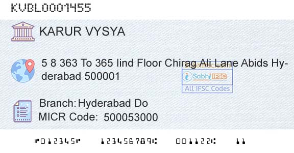 Karur Vysya Bank Hyderabad DoBranch 