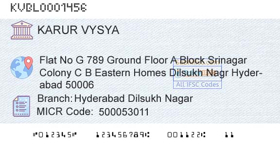 Karur Vysya Bank Hyderabad Dilsukh NagarBranch 
