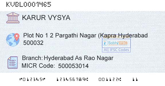 Karur Vysya Bank Hyderabad As Rao NagarBranch 
