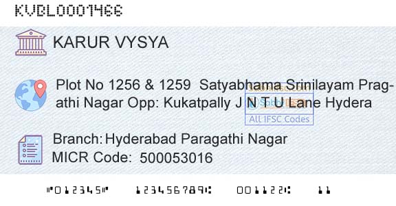 Karur Vysya Bank Hyderabad Paragathi NagarBranch 