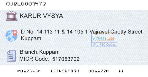 Karur Vysya Bank KuppamBranch 