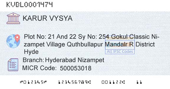 Karur Vysya Bank Hyderabad NizampetBranch 