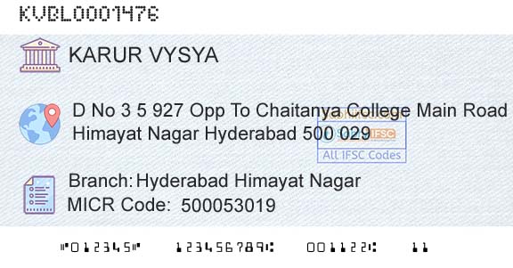 Karur Vysya Bank Hyderabad Himayat NagarBranch 