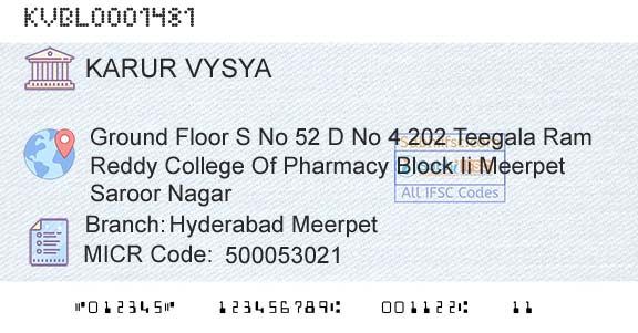 Karur Vysya Bank Hyderabad MeerpetBranch 