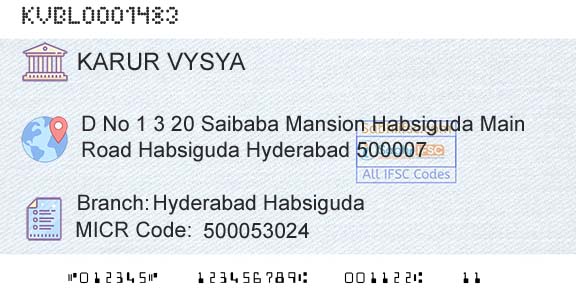 Karur Vysya Bank Hyderabad HabsigudaBranch 