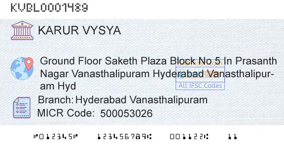 Karur Vysya Bank Hyderabad VanasthalipuramBranch 