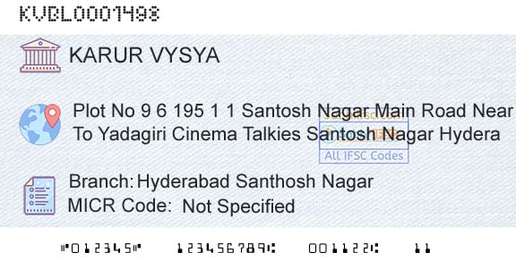 Karur Vysya Bank Hyderabad Santhosh NagarBranch 