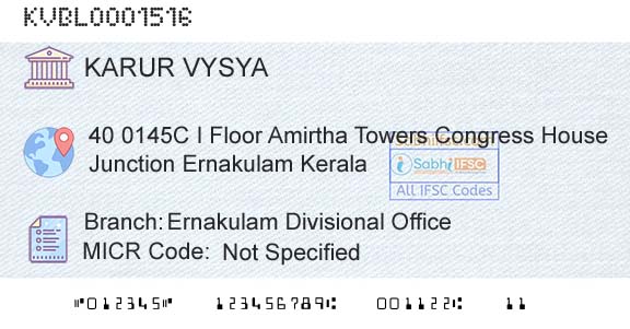 Karur Vysya Bank Ernakulam Divisional OfficeBranch 