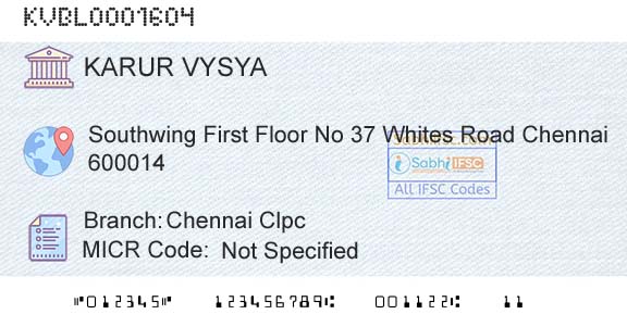 Karur Vysya Bank Chennai ClpcBranch 