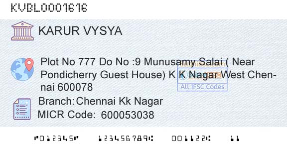 Karur Vysya Bank Chennai Kk NagarBranch 