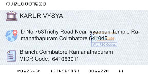 Karur Vysya Bank Coimbatore RamanathapuramBranch 