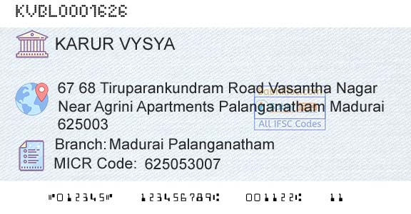 Karur Vysya Bank Madurai PalanganathamBranch 