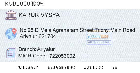 Karur Vysya Bank AriyalurBranch 