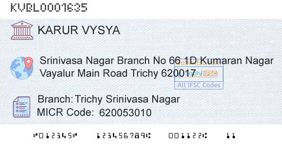 Karur Vysya Bank Trichy Srinivasa NagarBranch 
