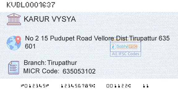 Karur Vysya Bank TirupathurBranch 