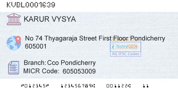 Karur Vysya Bank Cco PondicherryBranch 