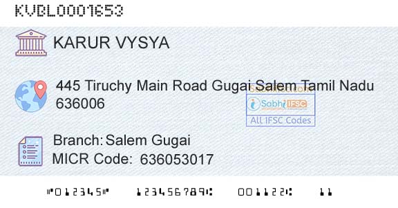 Karur Vysya Bank Salem GugaiBranch 