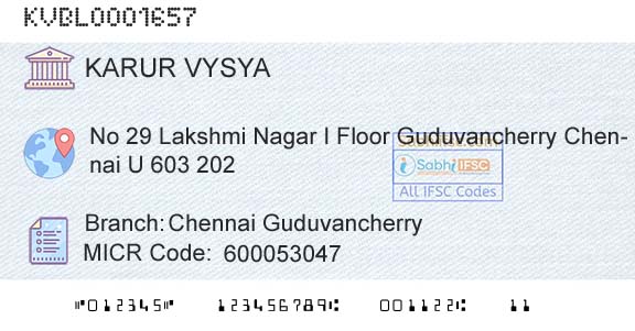 Karur Vysya Bank Chennai GuduvancherryBranch 