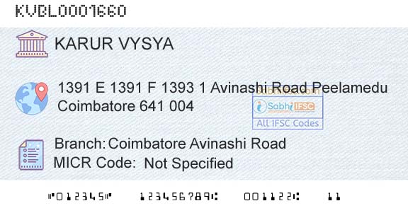 Karur Vysya Bank Coimbatore Avinashi RoadBranch 