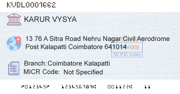 Karur Vysya Bank Coimbatore KalapattiBranch 