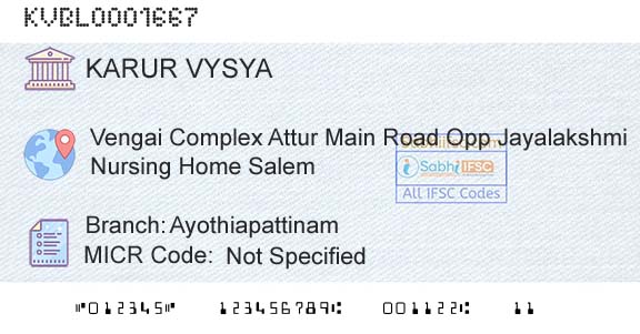 Karur Vysya Bank AyothiapattinamBranch 