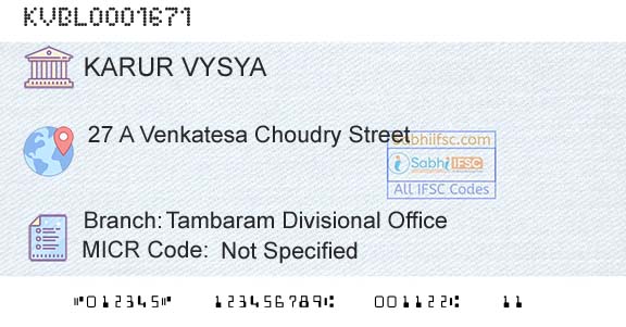 Karur Vysya Bank Tambaram Divisional OfficeBranch 