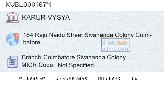 Karur Vysya Bank Coimbatore Sivananda ColonyBranch 