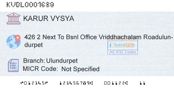 Karur Vysya Bank UlundurpetBranch 