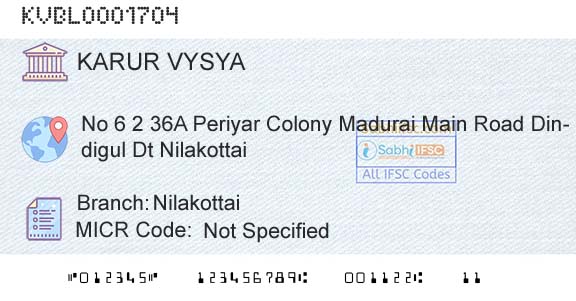 Karur Vysya Bank NilakottaiBranch 