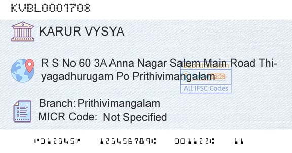 Karur Vysya Bank PrithivimangalamBranch 