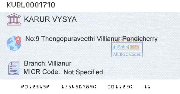 Karur Vysya Bank VillianurBranch 