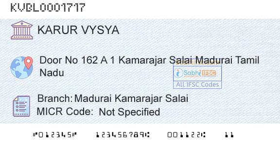 Karur Vysya Bank Madurai Kamarajar SalaiBranch 