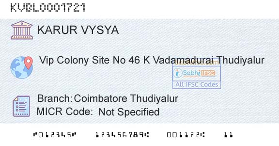Karur Vysya Bank Coimbatore ThudiyalurBranch 