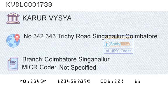 Karur Vysya Bank Coimbatore SinganallurBranch 