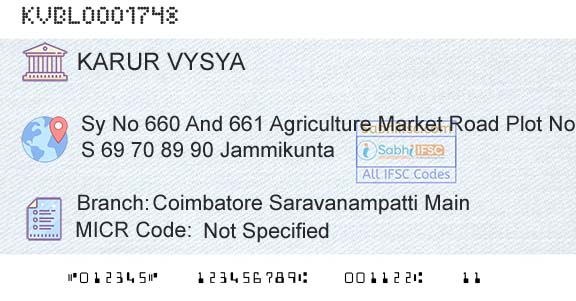 Karur Vysya Bank Coimbatore Saravanampatti MainBranch 