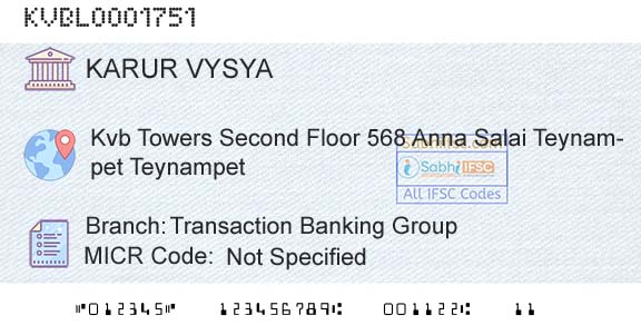Karur Vysya Bank Transaction Banking GroupBranch 