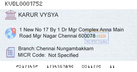 Karur Vysya Bank Chennai NungambakkamBranch 