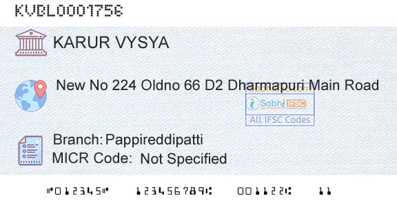 Karur Vysya Bank PappireddipattiBranch 