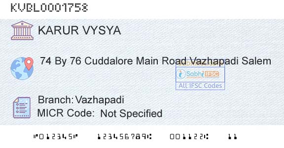 Karur Vysya Bank VazhapadiBranch 