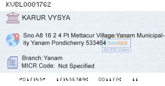 Karur Vysya Bank YanamBranch 