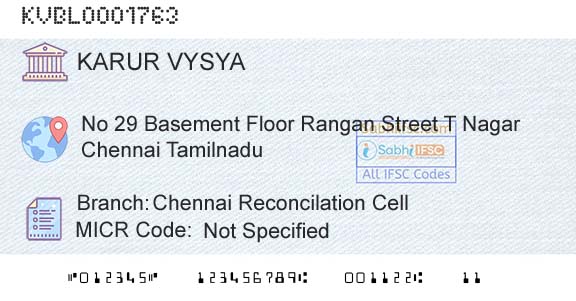 Karur Vysya Bank Chennai Reconcilation CellBranch 
