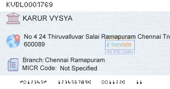 Karur Vysya Bank Chennai RamapuramBranch 