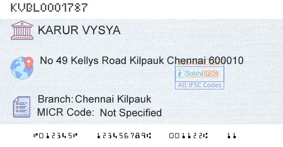 Karur Vysya Bank Chennai KilpaukBranch 