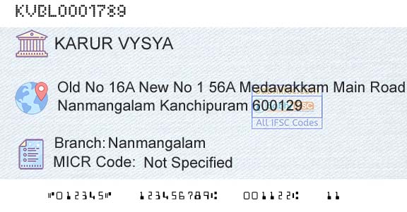Karur Vysya Bank NanmangalamBranch 
