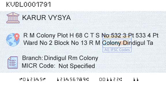 Karur Vysya Bank Dindigul Rm ColonyBranch 